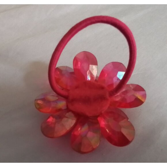 Pink Crystal Flower Hair Tie Elastic Band with Rhinestone Accent - Perfect for P - Picture 2 of 3